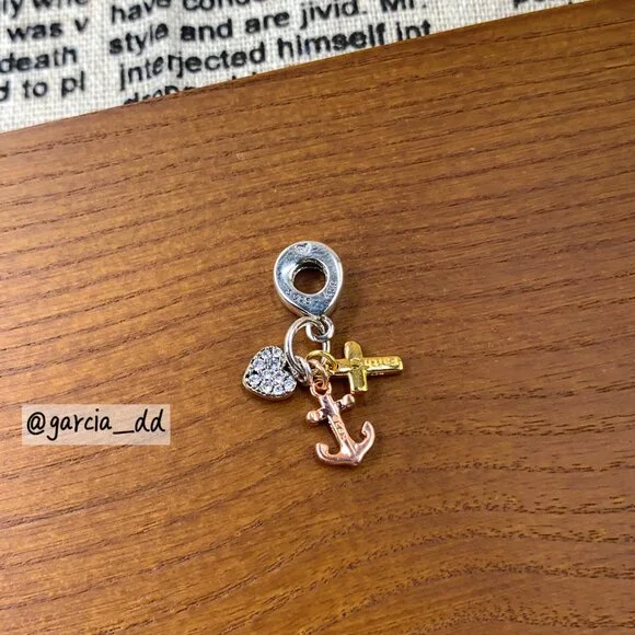 Triple-tone Cross, Heart, & Anchor Dangle Charm - Picture 3 of 5
